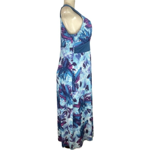 Studio 1940 L Teal Floral Surplice Neck Light Padde Sleeveless Maxi Sun Dress - Picture 5 of 6